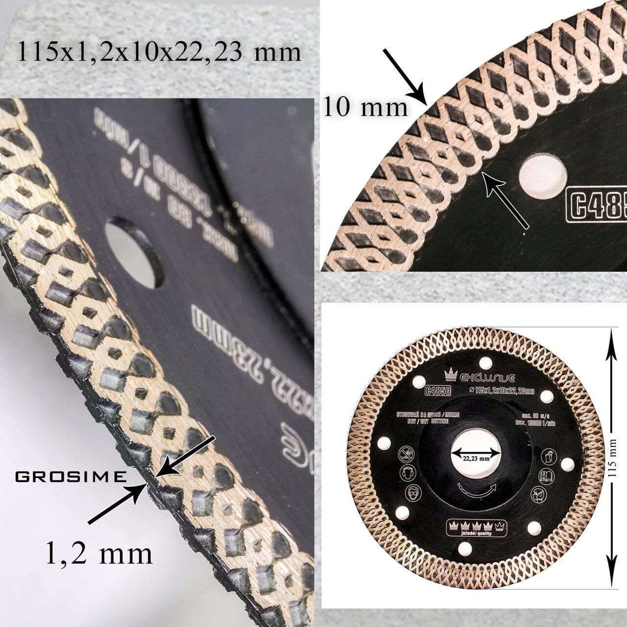 Vékony turbó gyémánttárcsa, kerámialapok, nedves és száraz vágás, 10 darabos készlet, 115 mm/22,23 mm, Richmann Exclusive
