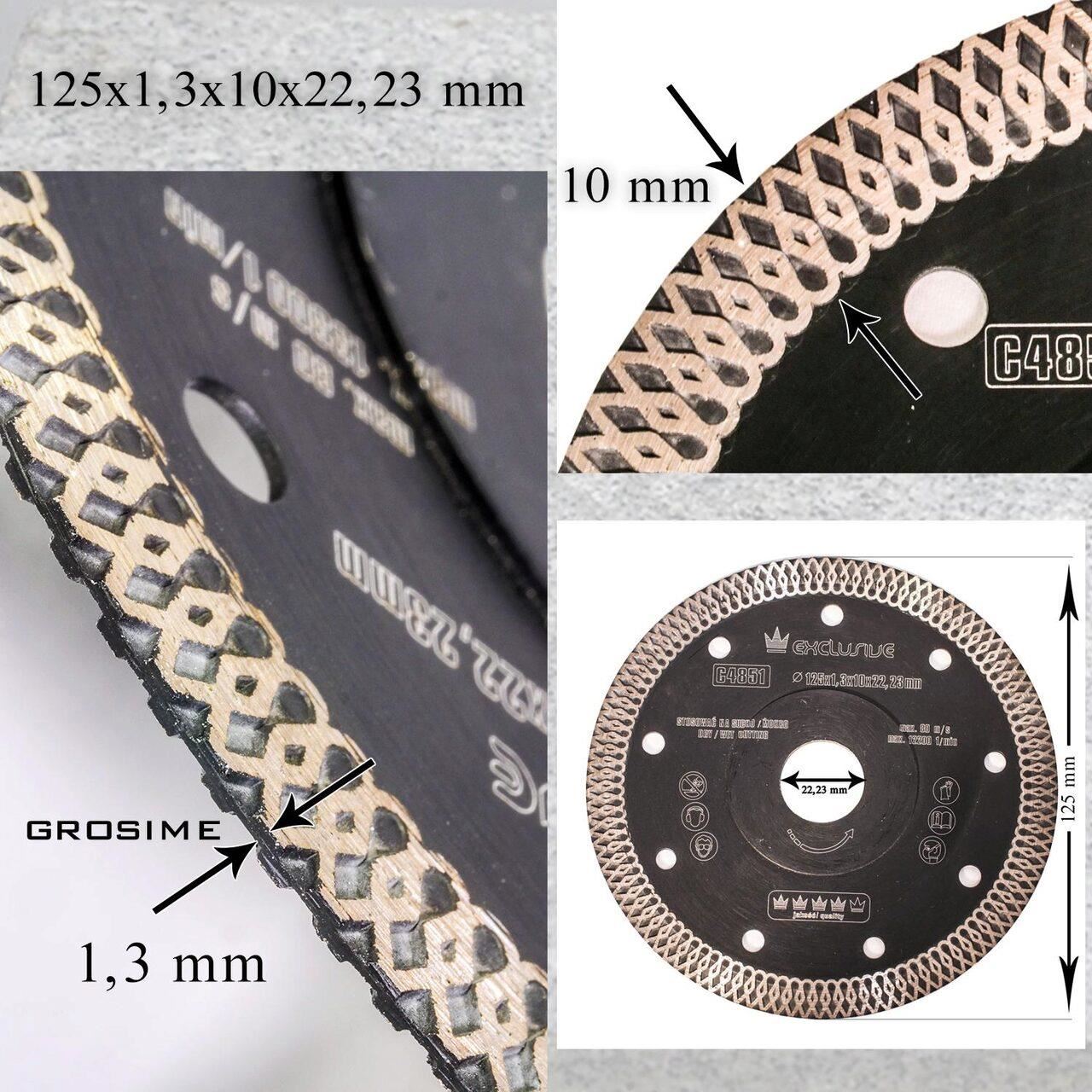 Vékony turbó gyémánttárcsa, kerámia, nedves és száraz vágásra, 3 darabos készlet, 125 mm/22,23 mm, Richmann Exclusive