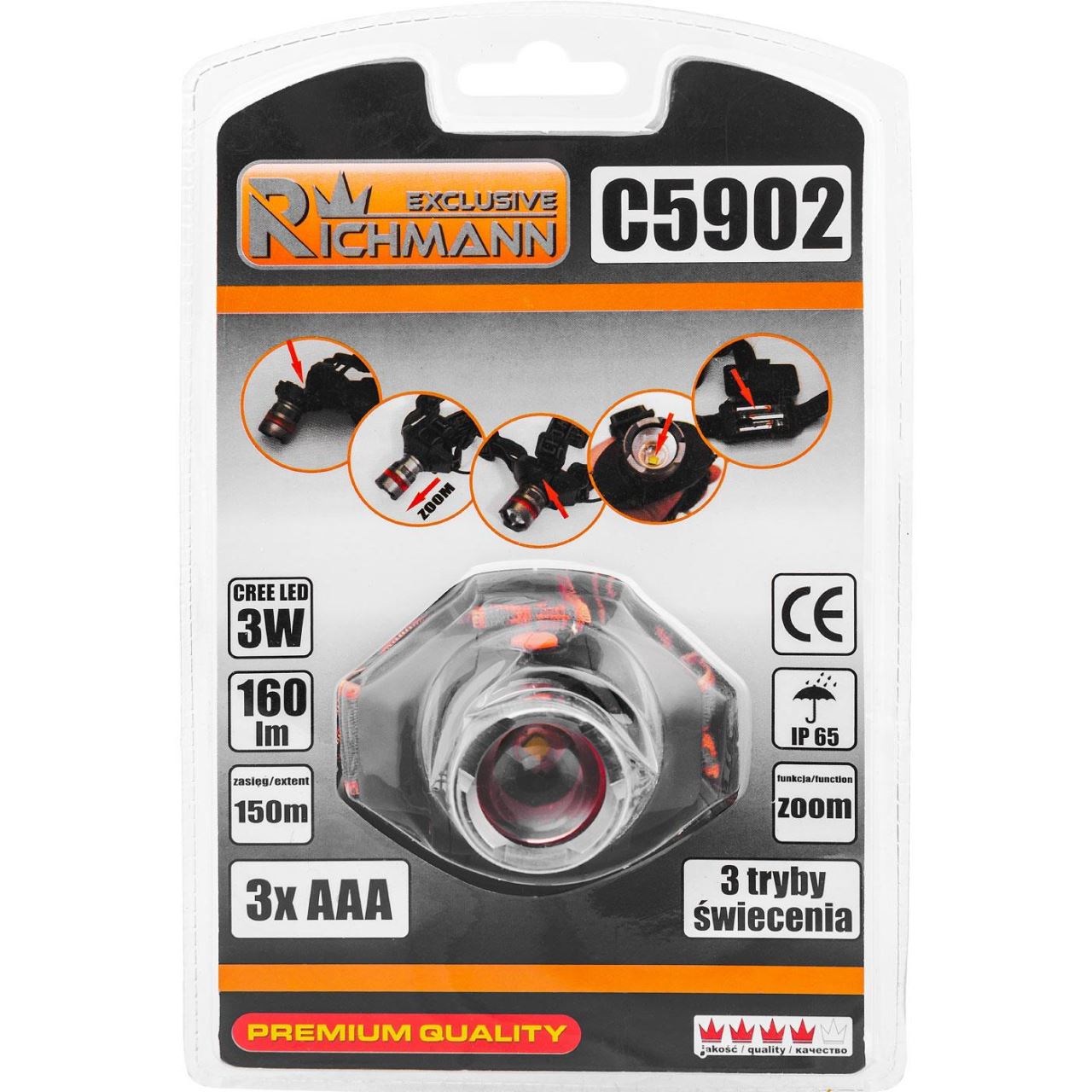 Zoom fejlámpa, CREE LED, 3 W, 160 lumen, állítható szög, RICHMANN EXCLUSIVE