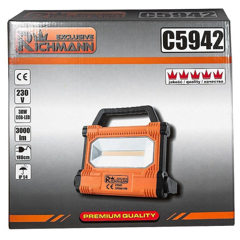 Munkalámpa, COB LED, 30 W, 3000 lm, IP54, Richmann Exclusive