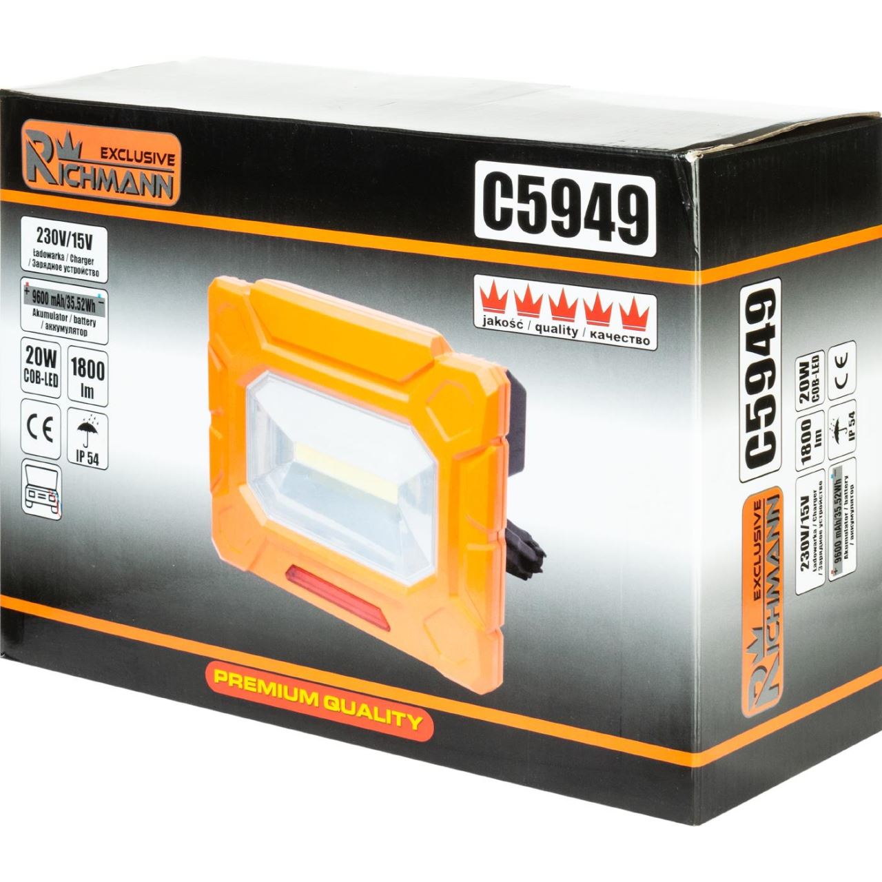 Munkahelyi projektor, LED COB, 20 W, 1800 lm, 2xUSB, IP54, Richmann Exclusive