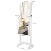 Cabinet bijuterii cu oglinda, MDF, raft interior, alb, 41.1x36.5x151.5 cm