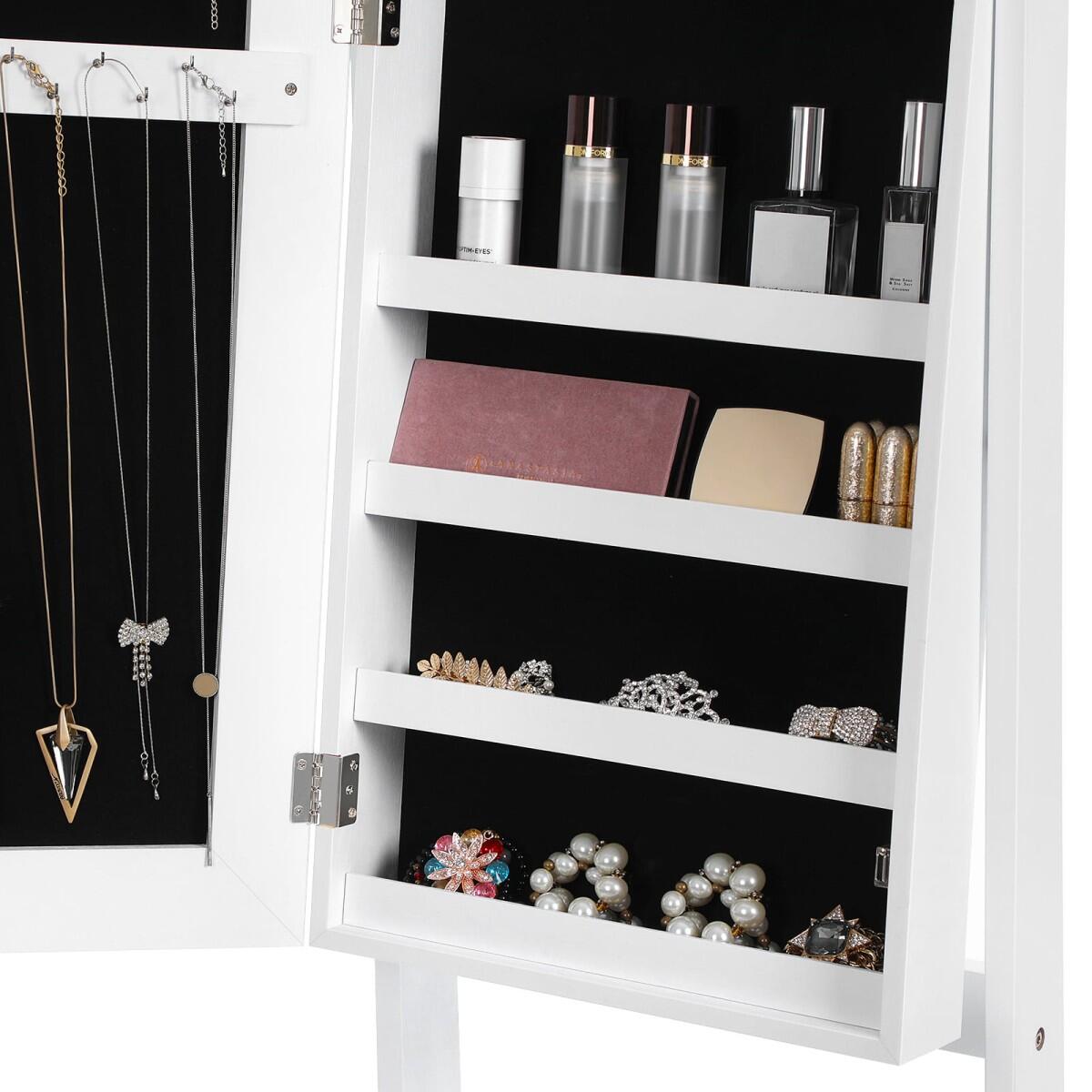 Cabinet bijuterii cu oglinda, MDF, raft interior, alb, 41.1x36.5x151.5 cm