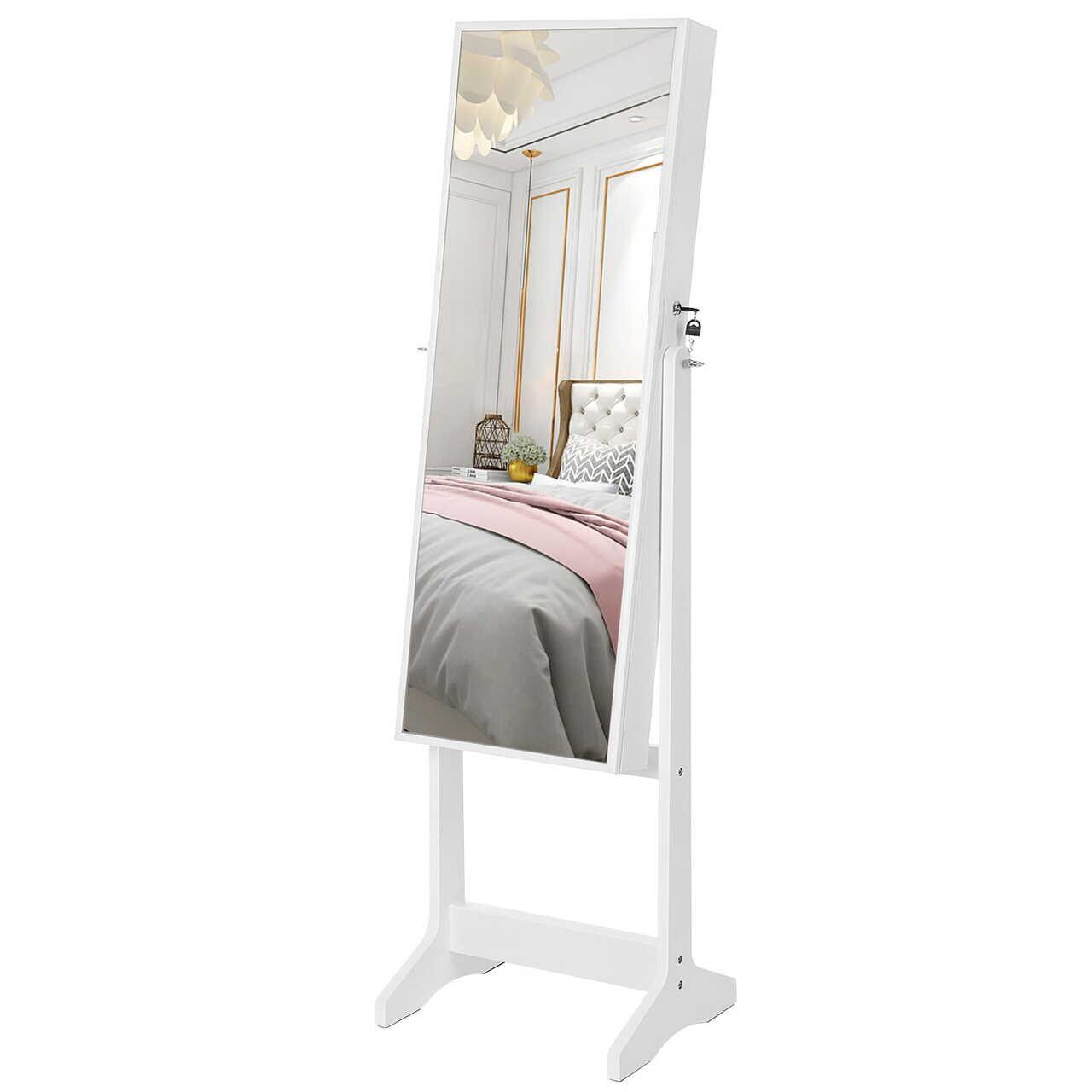 Cabinet bijuterii cu oglinda, MDF, raft interior, alb, 41.1x36.5x151.5 cm