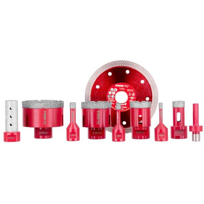 Gyémánt magfúrók, M14, 10 darabos készlet, 6-8-10-20-35-50-68 mm, tárcsa, Strend Pro Premium