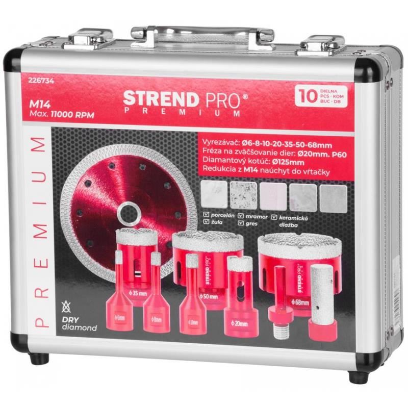 Gyémánt magfúrók, M14, 10 darabos készlet, 6-8-10-20-35-50-68 mm, tárcsa, Strend Pro Premium