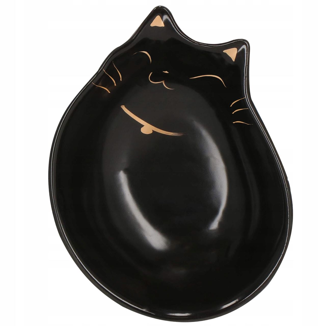 Castron, bol, pentru caine, pisica, ceramica, negru, model pisica, 15x11x5 cm