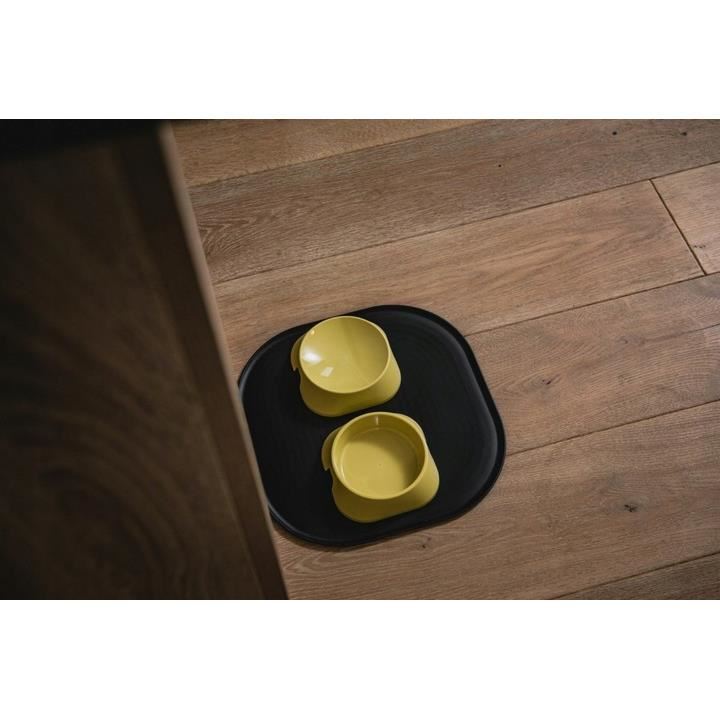 Tál, kutyának, macskának, csúszásgátló talpakkal, újrahasznosított PET, sárga, M-es méret, 400 ml, 17,2x17,2x4,8 cm