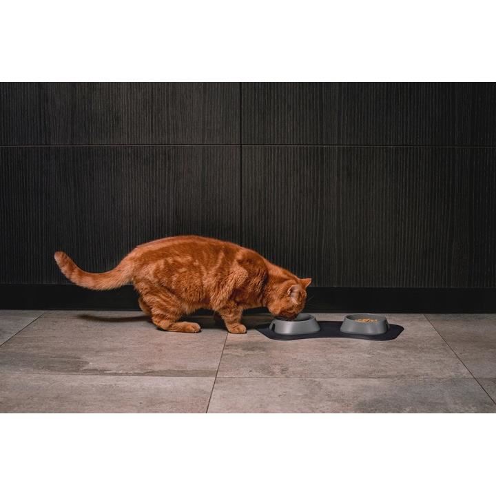 Castron, bol, pentru caine, pisica, suporti antiderapanti, PET reciclat, gri deschis, marime M, 400 ml, 17.2x17.2x4.8 cm