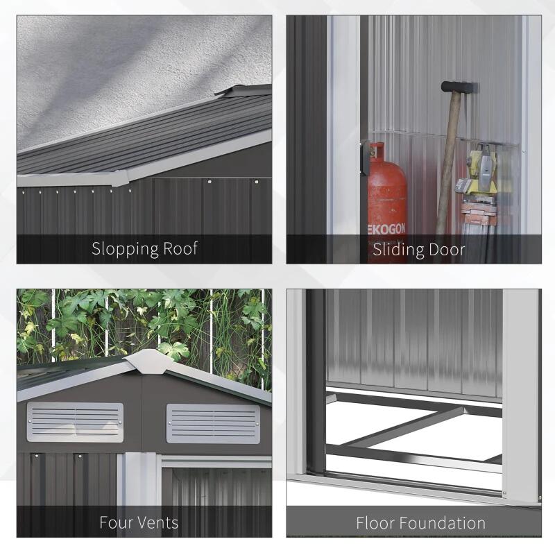 Casuta/magazie/sopron de gradina pentru depozitare unelte, cu structura baza inclusa, otel si PP, gri, 152x132x188 cm