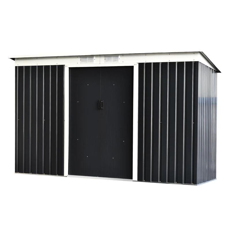 Kerti fészer/fészer/fészer szerszámok tárolására, alapszerkezettel együtt, acél és PP, sötétszürke, 280x130x172 cm