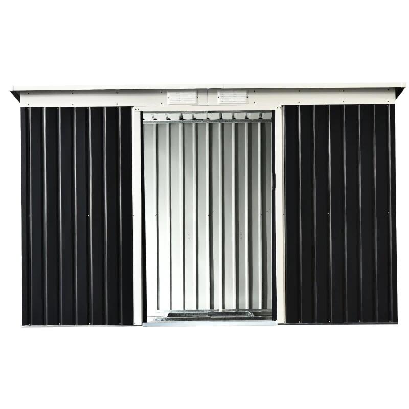Kerti fészer/fészer/fészer szerszámok tárolására, alapszerkezettel együtt, acél és PP, sötétszürke, 280x130x172 cm