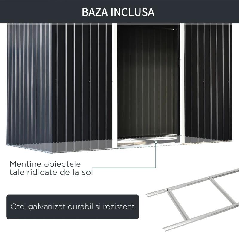 Kerti fészer/fészer/fészer szerszámok tárolására, alapszerkezettel együtt, acél és PP, sötétszürke, 280x130x172 cm