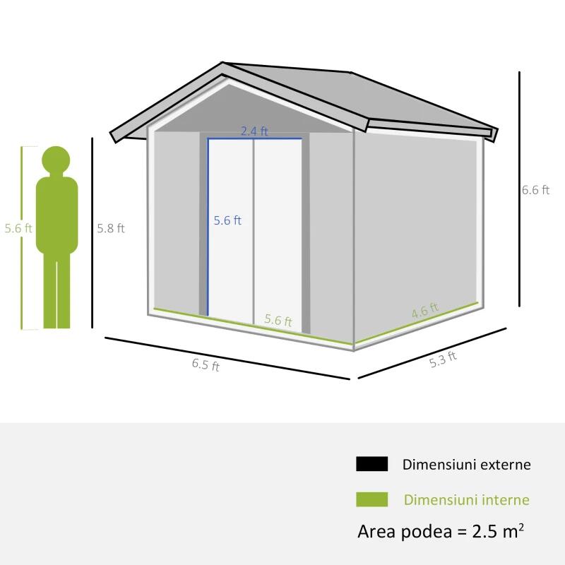 Casuta/magazie/sopron de gradina pentru depozitare unelte, otel si PP, maro, 197.5x160x201 cm