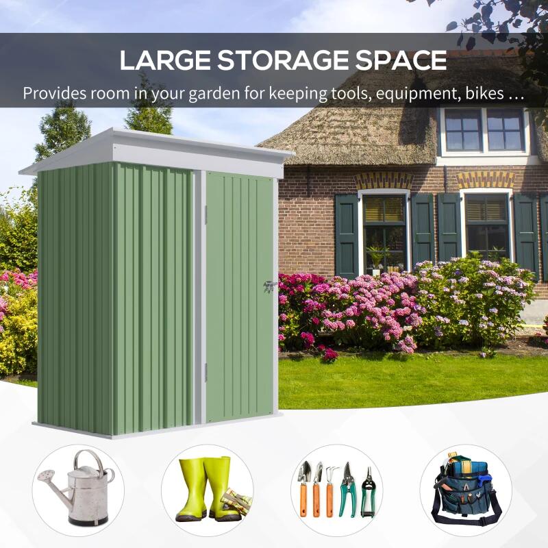 Casuta/magazie/sopron de gradina pentru depozitare unelte, otel, verde, 161x95x181 cm