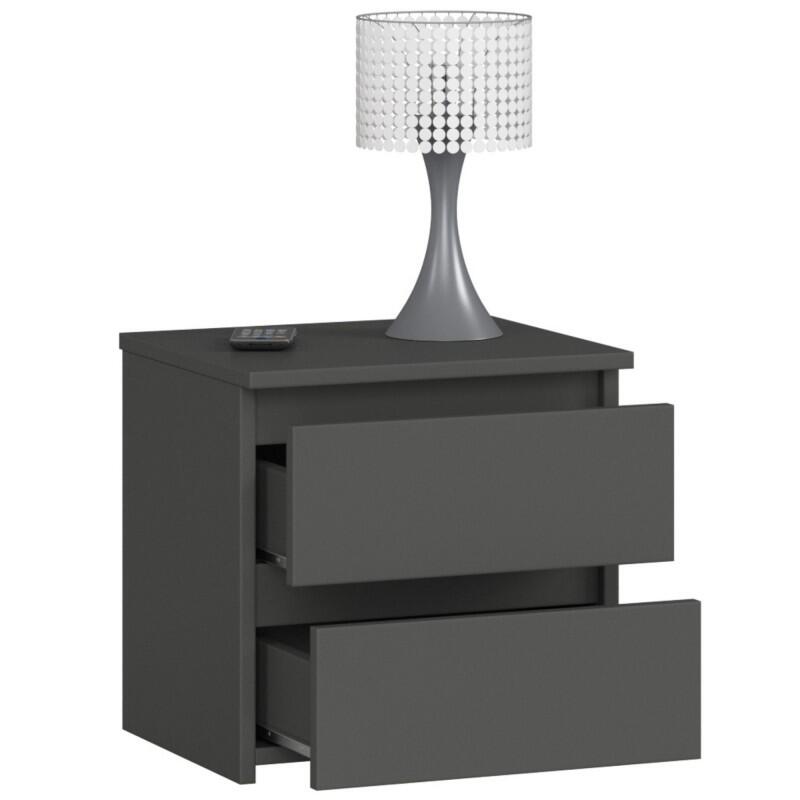 Comoda/noptiera, placa laminata, 2 sertare, gri grafit, 40x35x40 cm