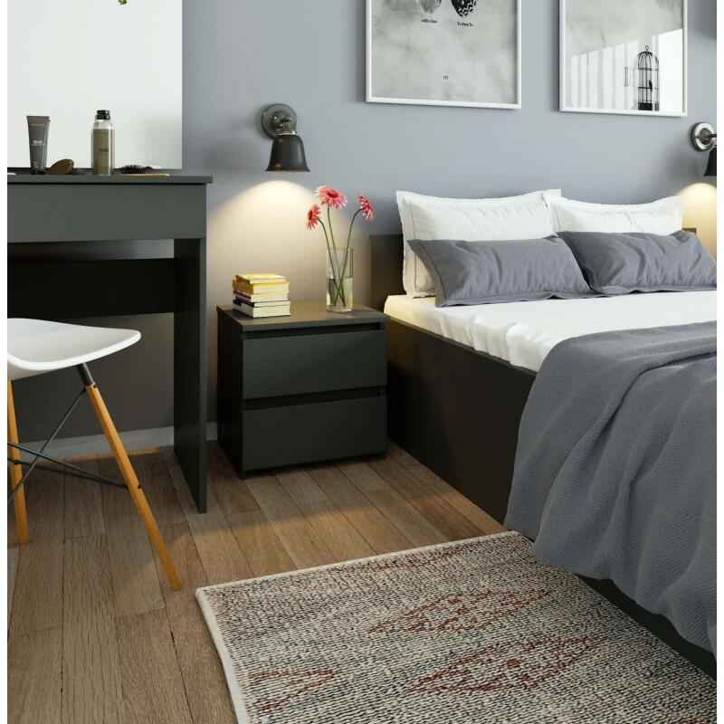Comoda/noptiera, placa laminata, 2 sertare, gri grafit, 40x35x40 cm
