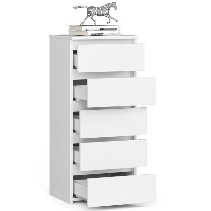 Comoda, placa laminata, 5 sertare, alb, 40x35x92 cm