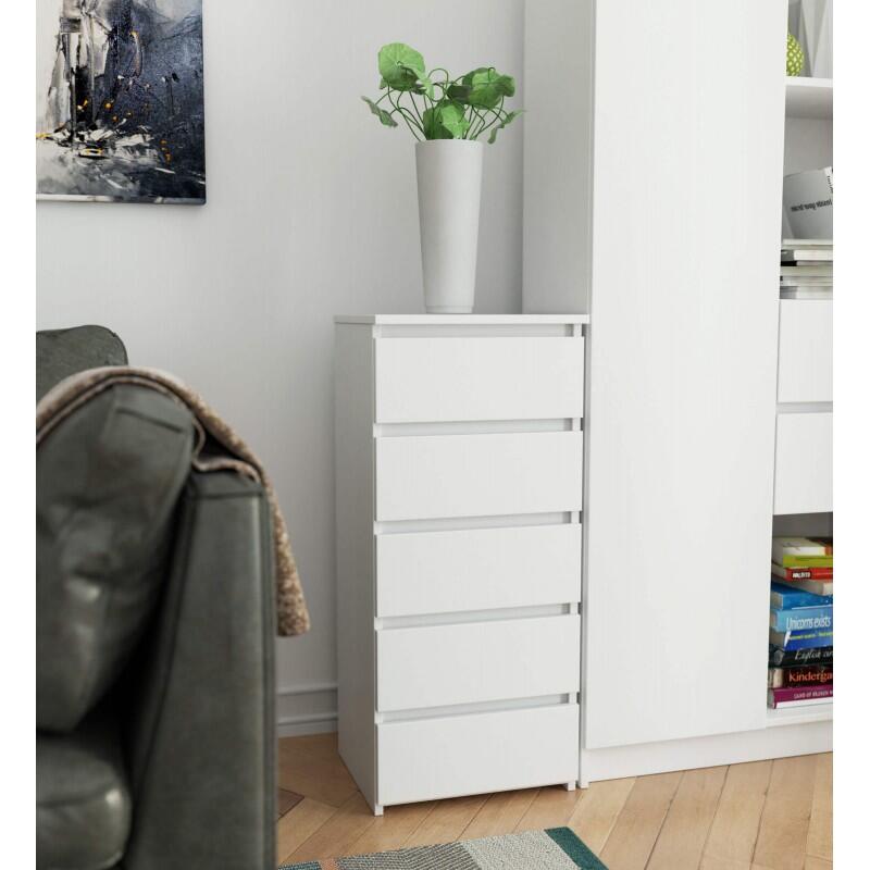 Comoda, placa laminata, 5 sertare, alb, 40x35x92 cm