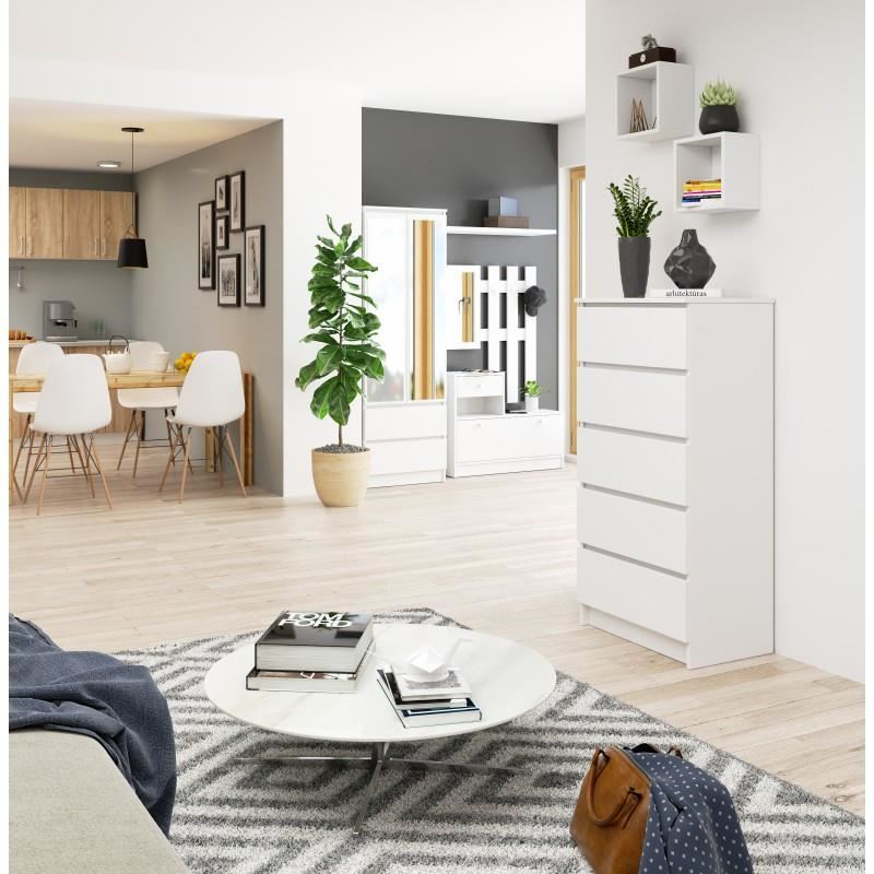 Comoda, placa laminata, 5 sertare, alb, 60x40x121 cm