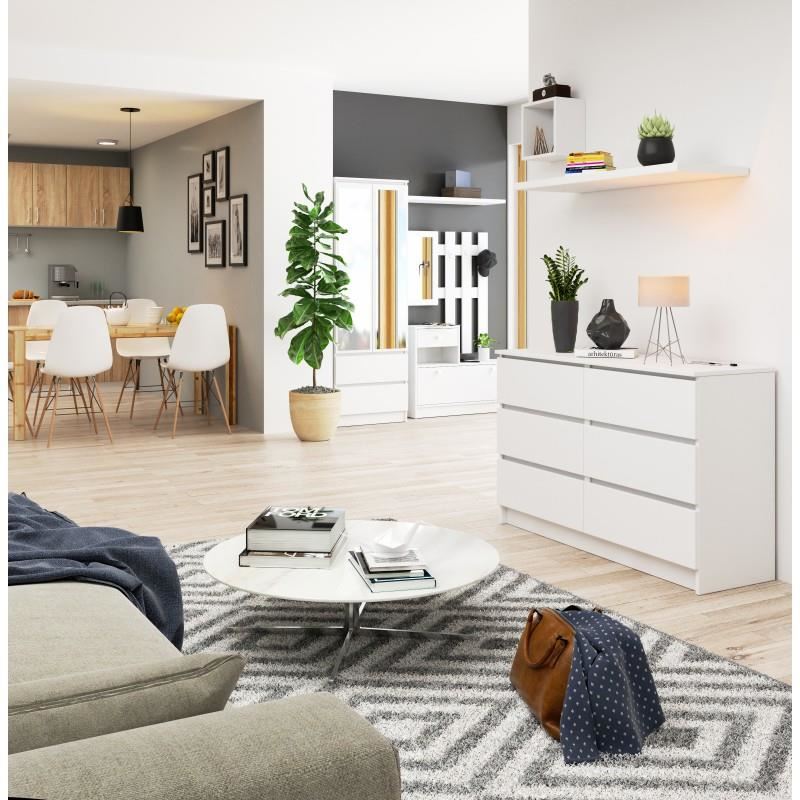 Comoda, placa laminata, 6 sertare, alb, 120x40x77 cm