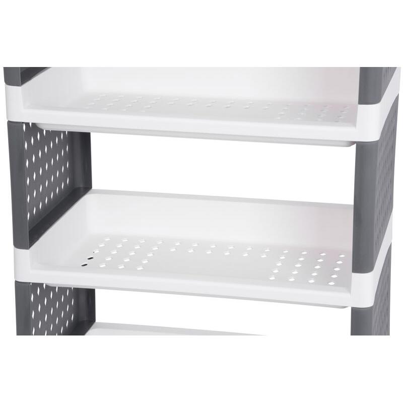 Comoda/raft plastic, MagicHome, pe roti, 4 polite, gri si alb, max 25 kg, 49x29x75.5 cm