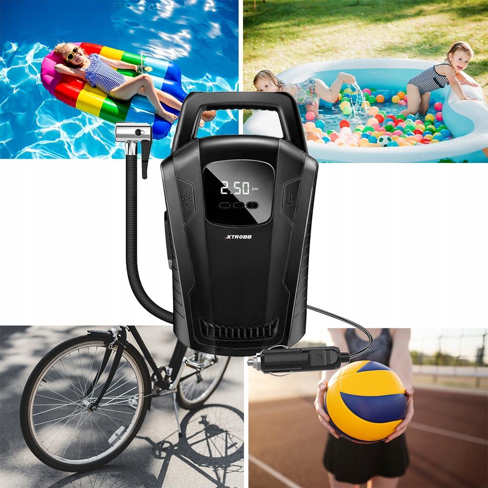 Compresor aer auto, Xtrobb, 12 V, 150 PSI, 10 bar, cu manometru, afisaj LCD, 15x7.5x25 cm