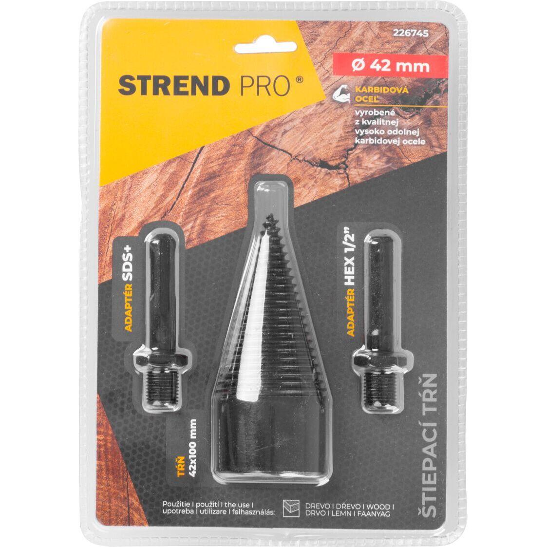 Con despicator lemn pentru bormasina, Strend Pro, cu 2 adaptoare, SDS PLUS, HEX 1/2", 42 mm