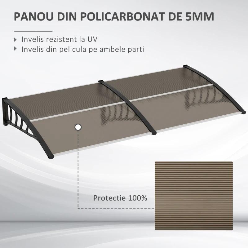 Copertina marchiza, policarbonat si aluminiu, maro, 200x96x27 cm