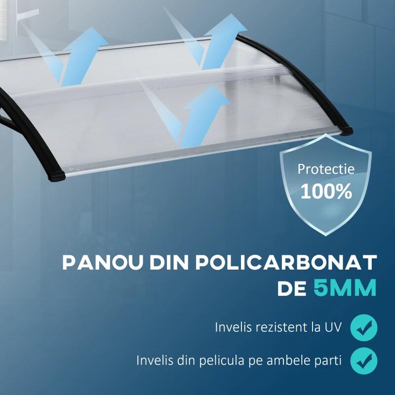 Copertina marchiza, policarbonat si aluminiu, transparent, 110x60x23 cm