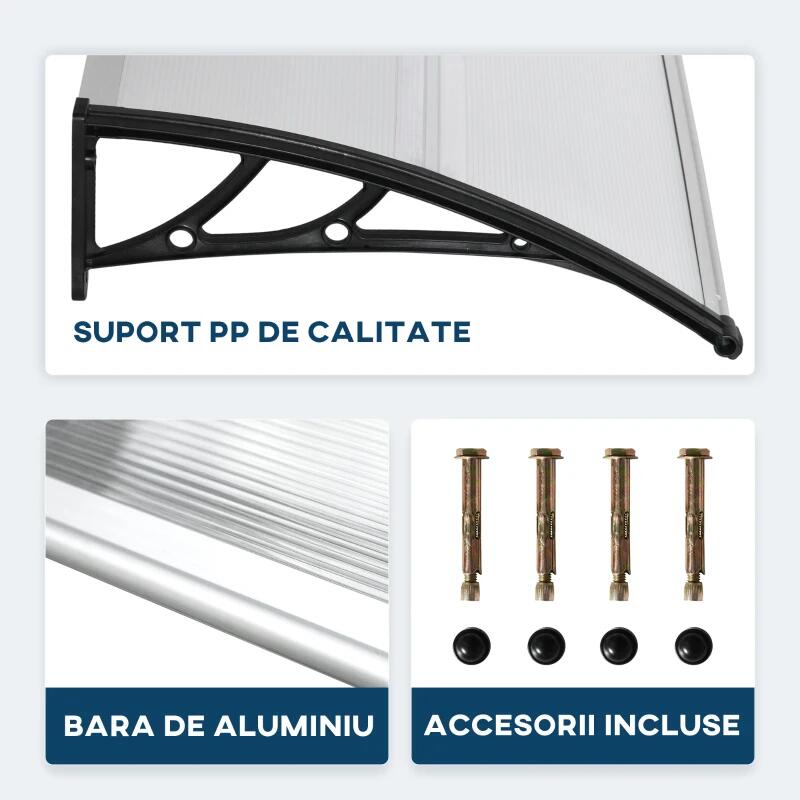 Copertina marchiza, policarbonat si aluminiu, transparent, 110x60x23 cm