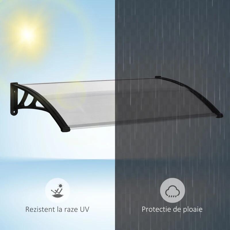 Copertina marchiza, policarbonat si aluminiu, transparent, 110x60x23 cm