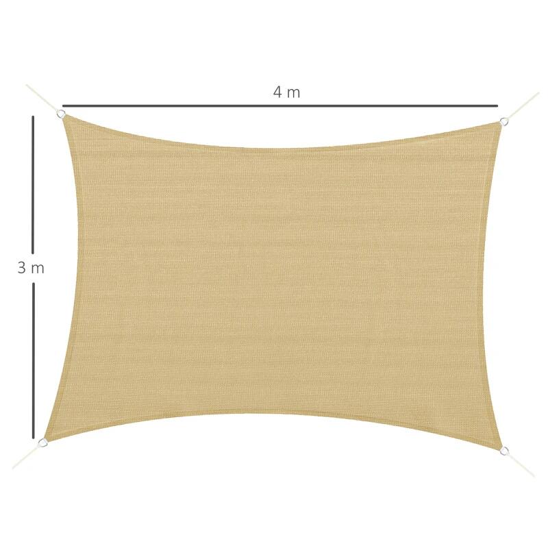 Copertina parasolar, dreptunghiulara, HDPE, cu accesorii fixare, inele metalice, bej, 4x3 m