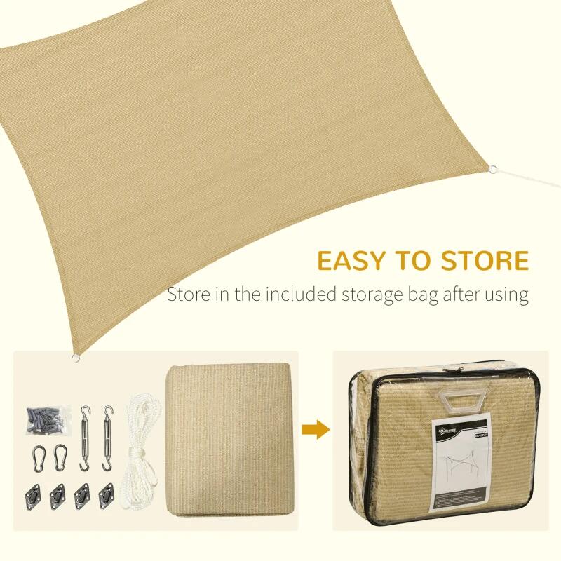 Copertina parasolar, dreptunghiulara, HDPE, cu accesorii fixare, inele metalice, bej, 4x3 m