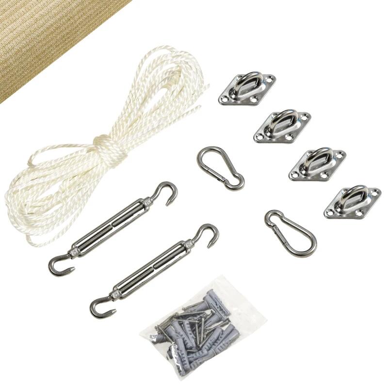 Copertina parasolar, dreptunghiulara, HDPE, cu accesorii fixare, inele metalice, bej, 4x3 m