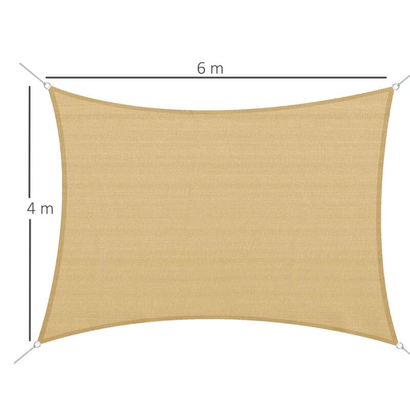 Copertina parasolar, dreptunghiulara, polietilena, cu sfoara pentru fixare, inele metalice, bej, 6x4 m