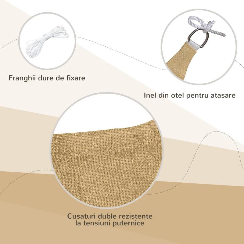 Copertina parasolar, dreptunghiulara, polietilena, cu sfoara pentru fixare, inele metalice, bej, 6x4 m