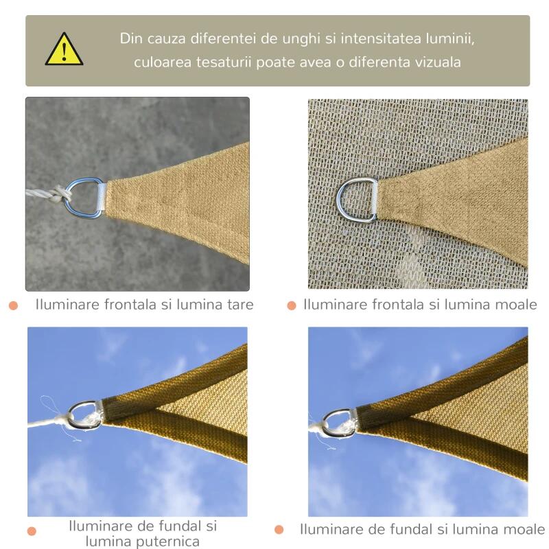 Copertina parasolar, dreptunghiulara, polietilena, cu sfoara pentru fixare, inele metalice, bej, 6x4 m