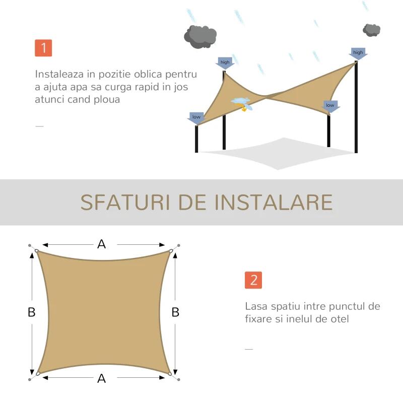 Copertina parasolar, dreptunghiulara, polietilena, cu sfoara pentru fixare, inele metalice, bej, 6x4 m