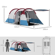 Cort camping, 2-3 persoane, impermeabil, tip tunel, cu vestibul, husa, albastru si alb, 420x200x150 cm
