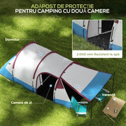 Cort camping, 2-3 persoane, impermeabil, tip tunel, cu vestibul, husa, albastru si alb, 420x200x150 cm