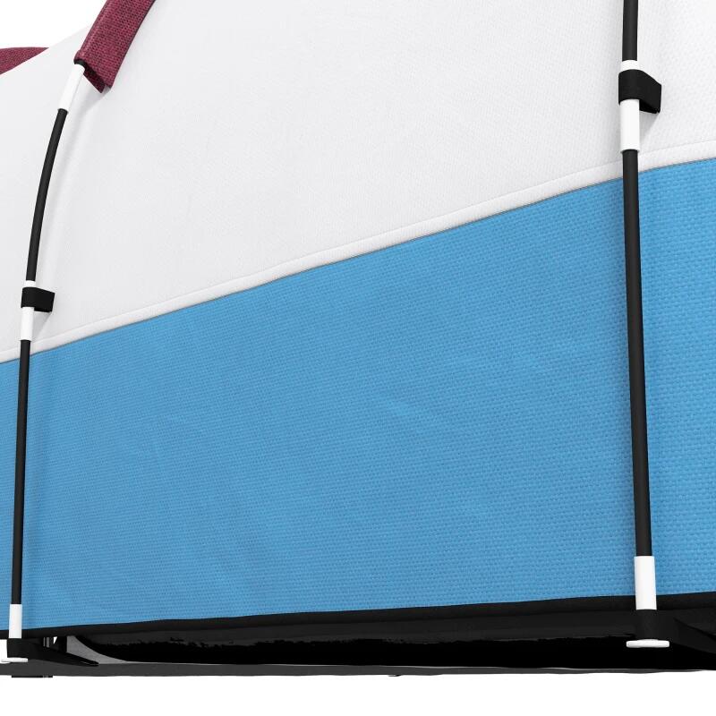 Cort camping, 2-3 persoane, impermeabil, tip tunel, cu vestibul, husa, albastru si alb, 420x200x150 cm