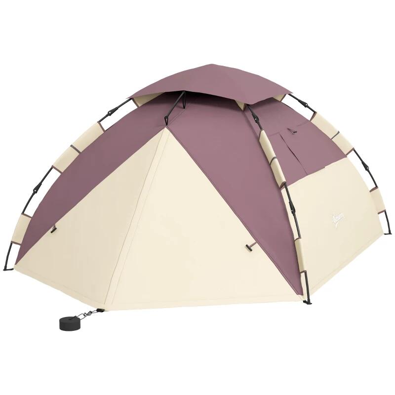 Cort camping, 2 persoane, impermeabil, cu ferestre, geanta, kaki si visiniu, 206x185x120 cm