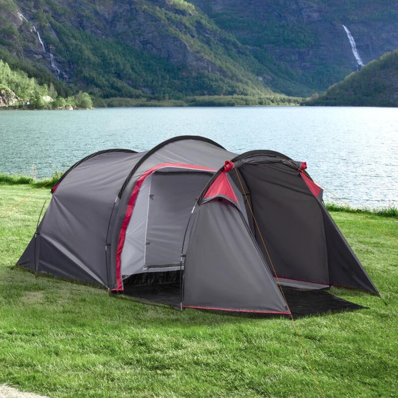 Cort camping, 2 persoane, impermeabil, cu vestibul, geanta, gri, 426x206x154 cm