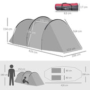 Cort camping, 2 persoane, impermeabil, tip tunel, cu vestibul, geanta, verde si alb, 460x260x190 cm