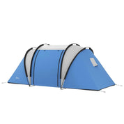 Cort camping, 4-5 persoane, impermeabil, cu 2 camere si vestibul, geanta, albastru, 450x220x180 cm