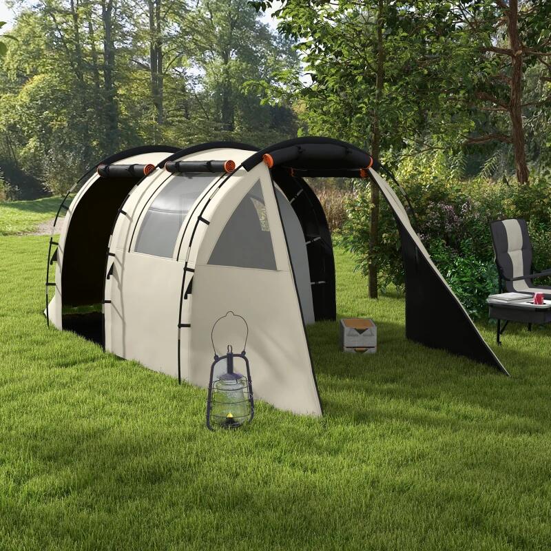 Cort camping, 4-5 persoane, impermeabil, cu vestibul, husa, kaki, 460x230x180 cm