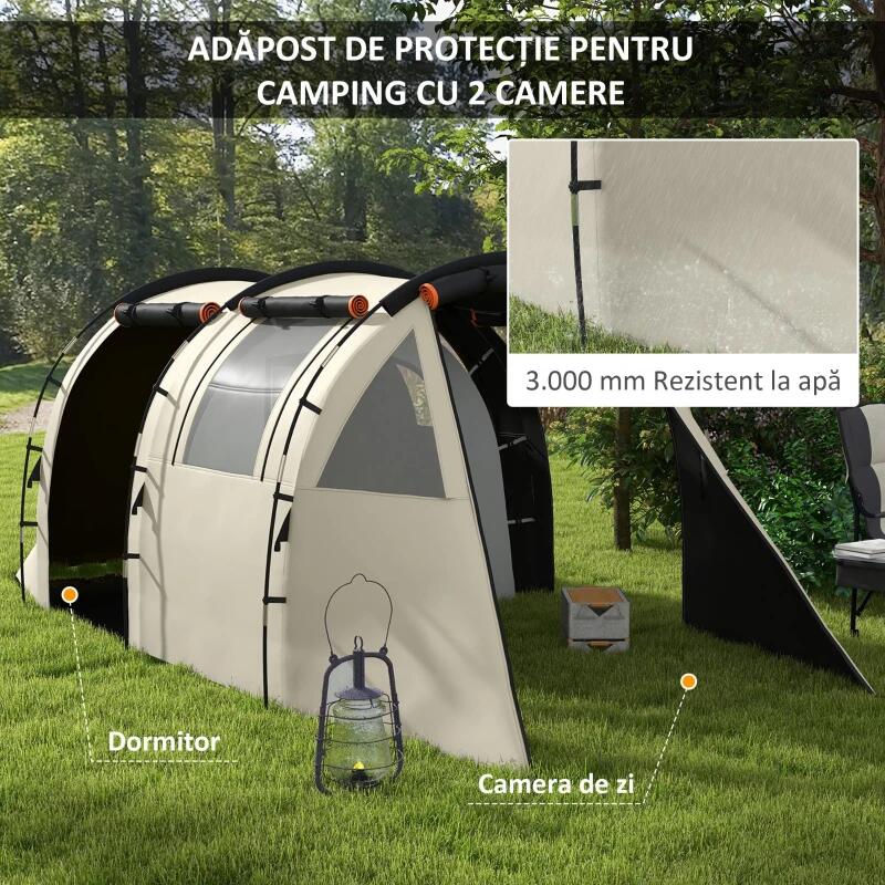 Cort camping, 4-5 persoane, impermeabil, cu vestibul, husa, kaki, 460x230x180 cm