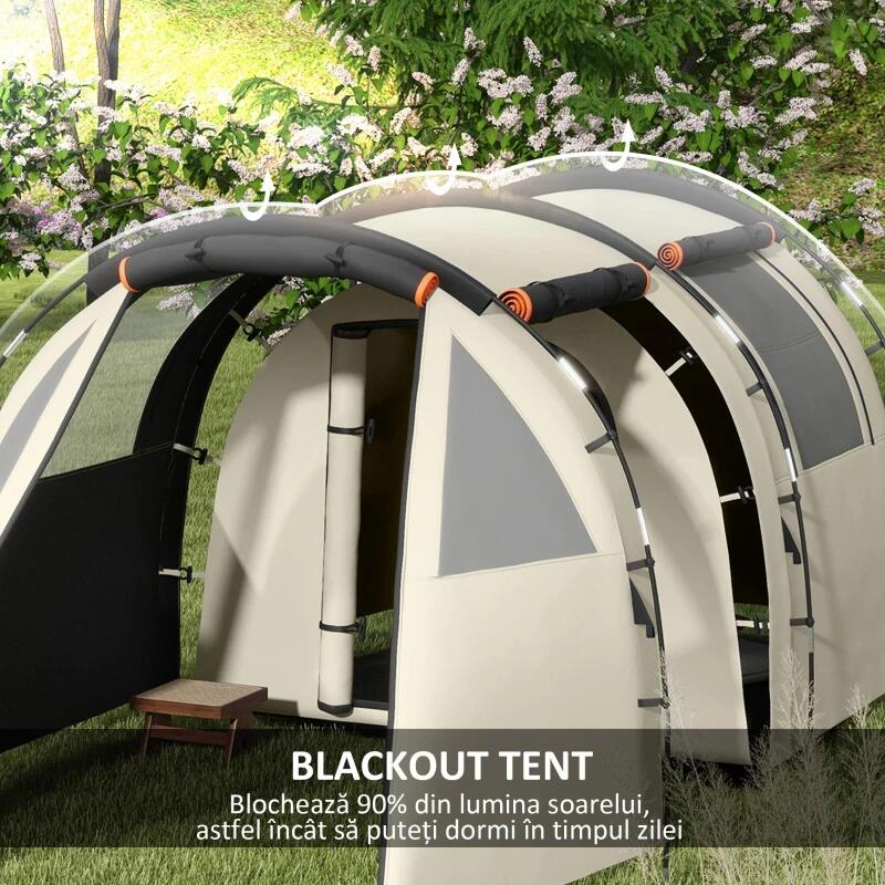 Cort camping, 4-5 persoane, impermeabil, cu vestibul, husa, kaki, 460x230x180 cm
