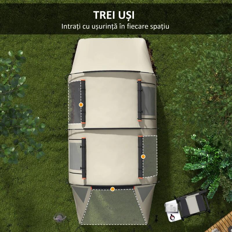 Cort camping, 4-5 persoane, impermeabil, cu vestibul, husa, kaki, 460x230x180 cm